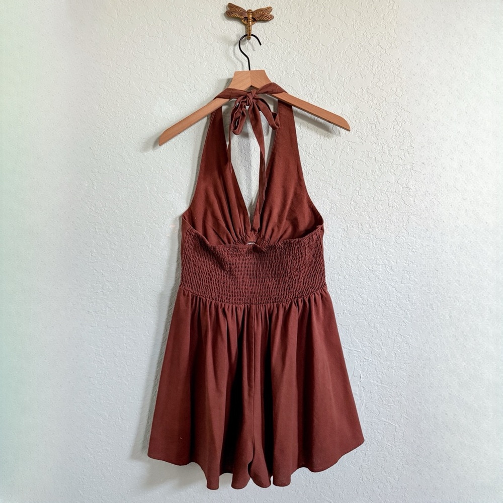 Francesca's Collections Rust Halter Mini Dress Romper - Picture 8 of 11